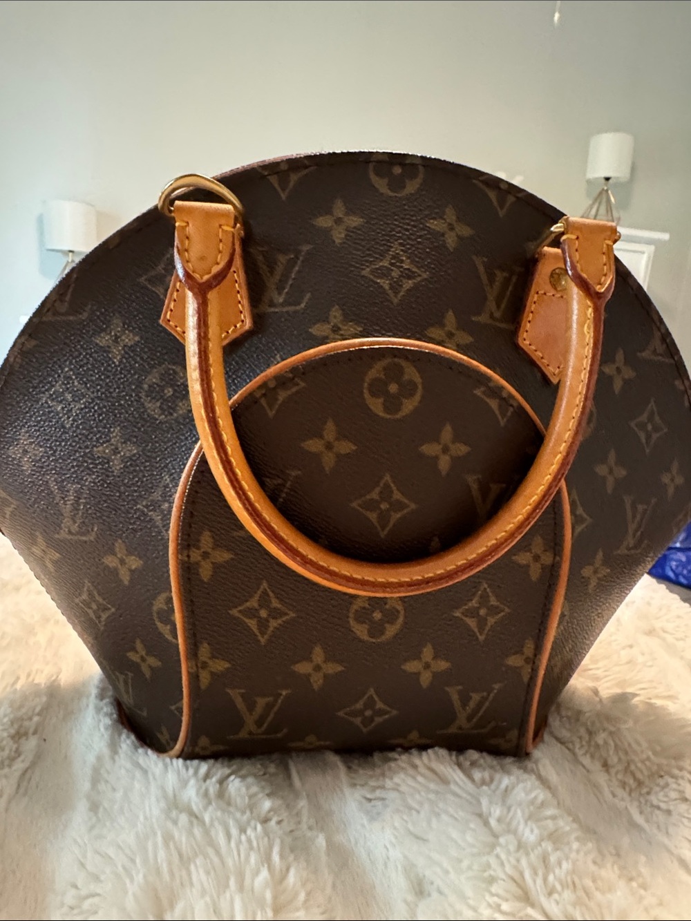 Louis Vuitton Brown Monogram Satchel with Tan Trim